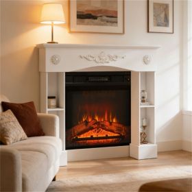Modern fireplace mantel, freestanding fireplace, electric fireplace, white