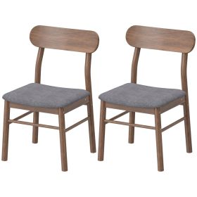 Set of 2 Dining Chairs, Upholstered Dining Room Chairs with Rubberwood Legs and Padded Seat for Kitchen, Gray