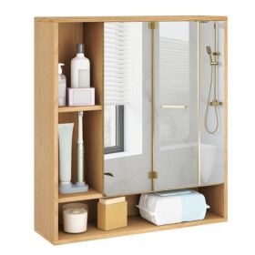 2 in 1 Mirrored Bathroom Wall Cabinet, Space-Saving Medicine Cabinet with Hidden Storage & Shelves - Natural