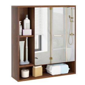 2 in 1 Mirrored Bathroom Wall Cabinet, Space-Saving Medicine Cabinet with Hidden Storage & Shelves - Walnut