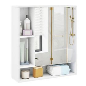 2 in 1 Mirrored Bathroom Wall Cabinet, Space-Saving Medicine Cabinet with Hidden Storage & Shelves - White
