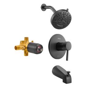 Tub and Shower Faucet Set, Complete with 5-Inch Rainfall Shower Head and Bathtub Spout, 8-Setting Adjustable Spray