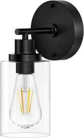 Black Wall Sconce Light: Modern Wall Sconces Indoor, LED Wall Light Fixtures with E26 Base and Clear Glass Shade, Sconces Wall Lighting for Hallw