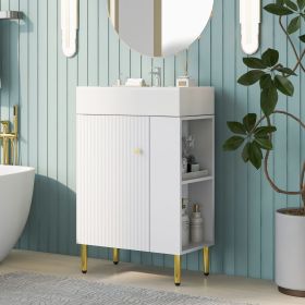 21.6" white Bathroom vanity,Combo Cabinet, Bathroom Storage Cabinet, Single Ceramic Vessel Sink, Right Side Storage