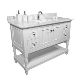 43''x22" bathroom stone vanity top engineered stone carrara white marble color with rectangle undermount ceramic sink and single faucet hole with