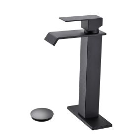 Waterfall Spout Bathroom Sink Single Handle Faucet with Pop-Up Drain (No Overflow)
