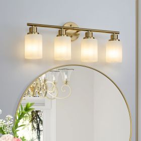 24" Modern 4-Light Vanity Wall Sconce, Golden Finish with Frosted Glass Shades for Bathroom or Hallway Lighting (No Bulbs)