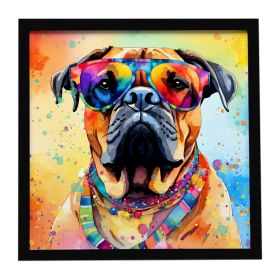 Bullmastiff Hippie Dawg Framed Metal Print Bathroom, Kitchen, Office, Home Decor Wall Art Ready to Hang, Square, 8X8