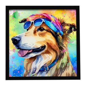 Collie Hippie Dawg Framed Metal Print Bathroom, Kitchen, Office, Home Decor Wall Art Ready to Hang, Square, 8X8