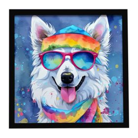 American Eskimo Hippie Dawg Framed Metal Print Bathroom, Kitchen, Office, Home Decor Wall Art Ready to Hang, Square, 8X8