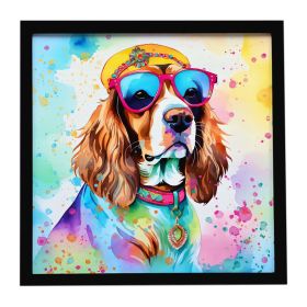 Cavalier Spaniel Hippie Dawg Framed Metal Print Bathroom, Kitchen, Office, Home Decor Wall Art Ready to Hang, Square, 8X8