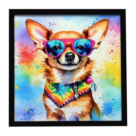 Chihuahua Hippie Dawg Framed Metal Print Bathroom, Kitchen, Office, Home Decor Wall Art Ready to Hang, Square, 8X8