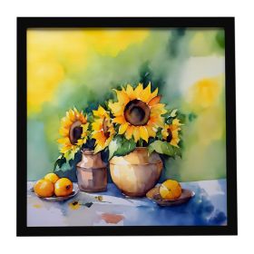 Sunflowers in Watercolor Framed Metal Print Bathroom, Kitchen, Office, Home Decor Wall Art Ready to Hang, Square, 8X8