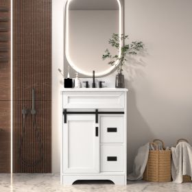 [VIDEO provided]24" Bathroom Vanity with Single Sink Combo, Farmhouse Undermount Bathroom Sink Cabinet with Sliding Barn Doors and 2 Drawers