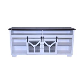 65.3 TV Stand With LED Light Strips And Iron Mesh Barn Door Y Decorative Strip White  Black Walnut Color Top Farmhouse (Option: Whiten Walnut)