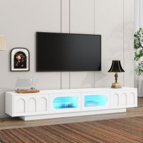 ON-TREND TV Stand With Fluted Tempered Glass Doors For TVs Up To 95'', Functional Media Console With Arched Cabinet Doors, Entertainment Center W (Option: White)