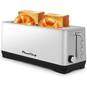 4-Slice Toaster, Extra Wide Long Slot Toaster, 6 Settings, Bagel, Defrost, Reheat, Removable Crumb Tray, Stainless Steel Housing, Silver, Amazon (Option: KRT6031S)
