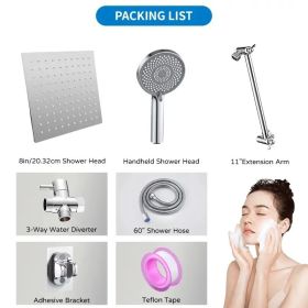 RV Shower Head, 8 Inch High Pressure Rain Shower Stainless Steel Shower Head With Handheld Shower Combo With 59 Inch Extra Long Hose, Adhesive Sh (Option: silvery)