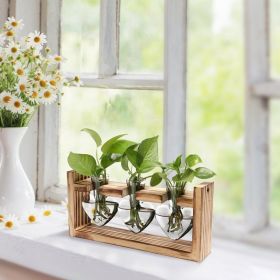 1Pc Plant Terrarium Propagation Station With 3 Heart Shaped Vases Wooden Stand Desktop Air Planter Bulb Glass Vase For Hydroponics Home Office De (Option: Vase)