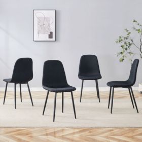 Luxury Simple Chair - Set Of 4 BLACK Linen-Cotton Material High Resilience Dining Chair With Metal Black Leg.Integral Metal Leg Architecture,Suit (Option: Black)