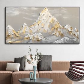 Hand Painted Oil Painting White Snow Mountain Art On Canvas Gold Leaf Texture Painting Abstract Landscape Oil Painting Wabi Sabi Wall Art Minimal (Style: 01, size: 70x140cm)