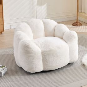 Lotus type compression sofa Adult bean bag sofa with pull ring can be easily moved without installation Suitable for various environments such as (Color: White)