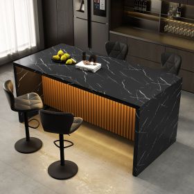 67" Large Modern Rectangle Dining Table for 4-6 People, Imitation Marble Island Table with LED Lights for Kitchen,Dining Room, Bar, Office (Color: Black)