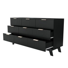 Fluted 9 Drawer Dresser for Bedroom,57" Wide Modern Chest of Drawers with Metal Handles,Heavy Duty Wood TV Stand (Color: Black)