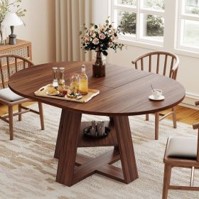 Aivermel 43.3-59 in Extendable Oval Dining Table for 4-6, Engineered Wood Round Dining Table with Hidden Extension Storage &Bottom Shelf (Color: Walnut)
