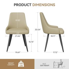 Hawsaiy PU leather Dining Chairs Set of 2 with Durable Metal Legs,Black (Color: Khaki)