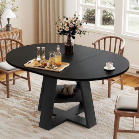 Aivermel 43.3-59 in Extendable Oval Dining Table for 4-6, Engineered Wood Round Dining Table with Hidden Extension Storage &Bottom Shelf (Color: Black)