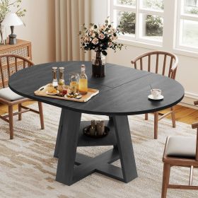 Aivermel 43.3-59 in Extendable Oval Dining Table for 4-6, Engineered Wood Round Dining Table with Hidden Extension Storage &Bottom Shelf (Color: Grey)