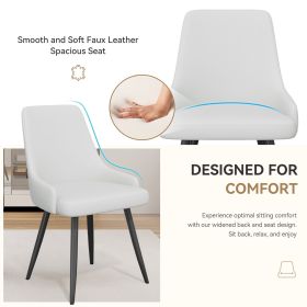 Hawsaiy PU leather Dining Chairs Set of 2 with Durable Metal Legs,Black (Color: White)