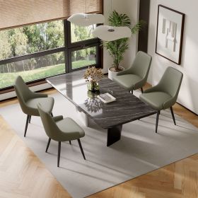 Hawsaiy PU leather Dining Chairs Set of 2 with Durable Metal Legs,Black (Color: Grey)