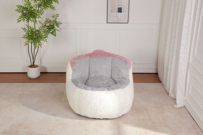 Oversized Bean Bag Chairs,Multicolor Faux Fur Couch Filled with Shredded Sponge,Large Lounger Sofa For Living Room,No Assembly Required (Color: White+Grey+Pink)