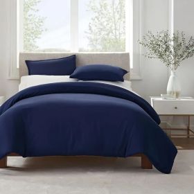 Serta Simply Clean Solid Duvet cover King (Color: Navy Blue, size: King)