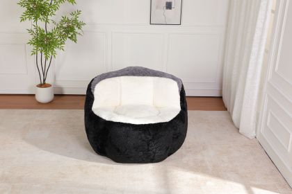 Oversized Bean Bag Chairs,Multicolor Faux Fur Couch Filled with Shredded Sponge,Large Lounger Sofa For Living Room,No Assembly Required (Color: Black+White+Orange)