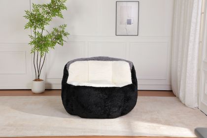 Oversized Bean Bag Chairs,Multicolor Faux Fur Couch Filled with Shredded Sponge,Large Lounger Sofa For Living Room,No Assembly Required (Color: Black+White+Grey)