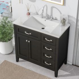36" Bathroom Vanity with Sink Combo, Black Bathroom Cabinet with Drawers, Solid Frame and MDF Board (Color: Black, Material: Solid Wood+MDF)