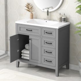 36" Bathroom Vanity with Sink Combo, Black Bathroom Cabinet with Drawers, Solid Frame and MDF Board (Color: Grey, Material: Solid Wood+MDF)