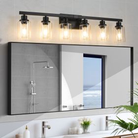 37" Modern 6-Light Bathroom Vanity Light Fixture - Black Finish with Clear Glass Shades, Perfect for Bathroom, Vanity (Color: Black, Material: Glass,Iron)