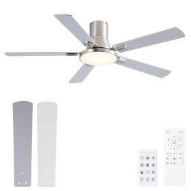 52 in. Integrated LED Farmhouse Indoor/Outdoor Nickel Smart Ceiling Fan with Remote Control (Color: Nickel, Material: Metal+Plywood)
