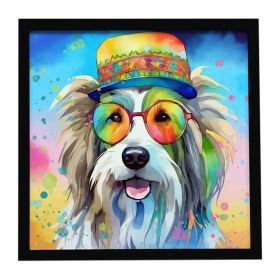 Bearded Collie Hippie Dawg Framed Metal Print Bathroom, Kitchen, Office, Home Decor Wall Art Ready to Hang, Square, 8X8 (Default: Default)