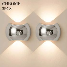 LED Modern Indoor Wall Light with Motion Sensor 3 Color Modes 2700K/4500K/6500K USB Rechargeable Magnetic Portable Wall Sconce for Living Room Be (Color: Silver 2 PCS)