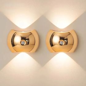 LED Modern Indoor Wall Light with Motion Sensor 3 Color Modes 2700K/4500K/6500K USB Rechargeable Magnetic Portable Wall Sconce for Living Room Be (Color: Golden 2 PCS)