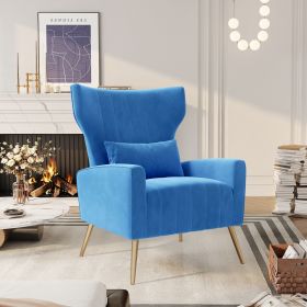 The velvet single sofa chair and modern armchair can be placed in the room, living room and reception room (Color: Blue)