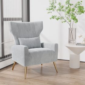 The velvet single sofa chair and modern armchair can be placed in the room, living room and reception room (Color: Light grey)