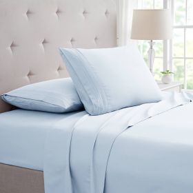 Bamboo 4 Piece Luxury 3 Line Embroidered Sheet Set (Color: Aqua, size: Full)