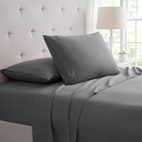 Bamboo 4 Piece Luxury 3 Line Embroidered Sheet Set (Color: Grey, size: Full)