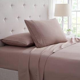 Bamboo 4 Piece Luxury 3 Line Embroidered Sheet Set (Color: Taupe, size: Queen)